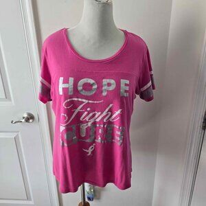 Women's Breast Cancer "Hope Fight Cure" Pink/White/Silver T-Shirt